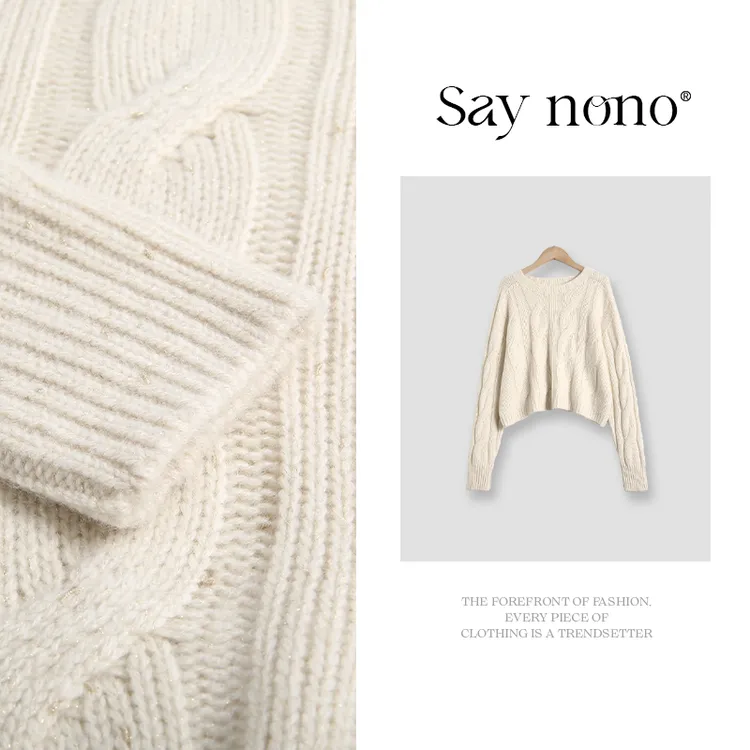 懒猫nono│Saynono 圆领100山羊绒绞花长袖毛衣/DFY585