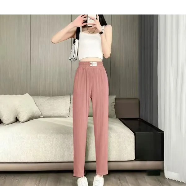 别致九分女裤哈伦春夏显瘦小休闲外出透气高腰百搭直筒裤子慵懒感