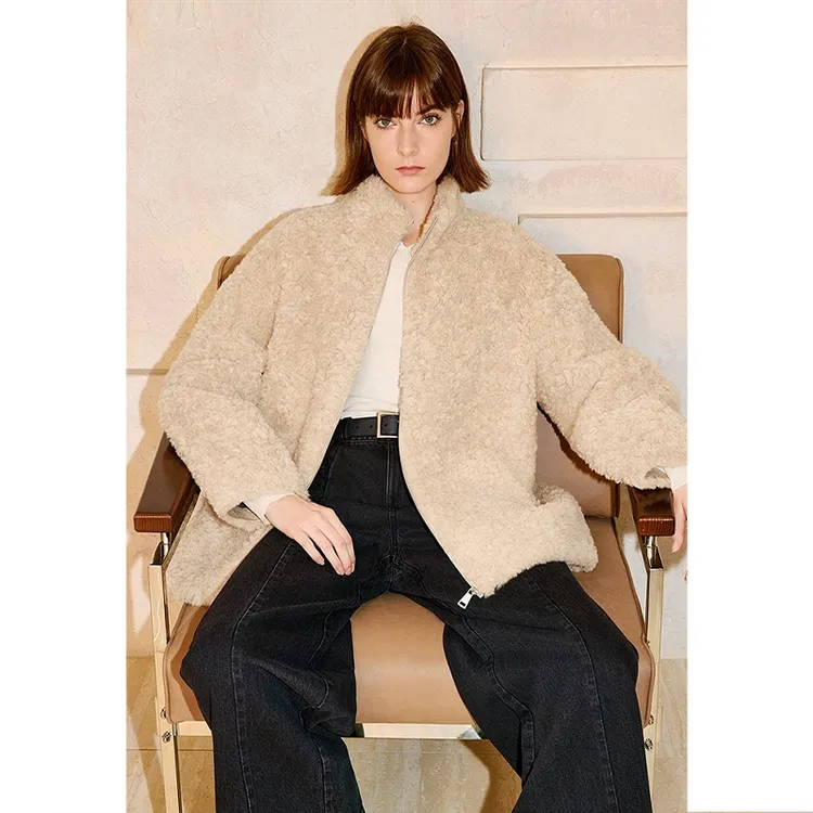 「极简绒意」INSUN恩裳冬季时尚气质厚绵羊毛羊羔毛外套9C65510270