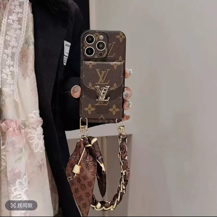 适用苹果华为VIVO荣耀小米OPPO女款手机壳潮牌斜挎挂绳卡包保护套