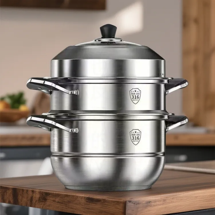 加厚食品级SUS316不锈钢蒸锅蒸馒头特厚家用蒸菜防烫多层炉灶通用