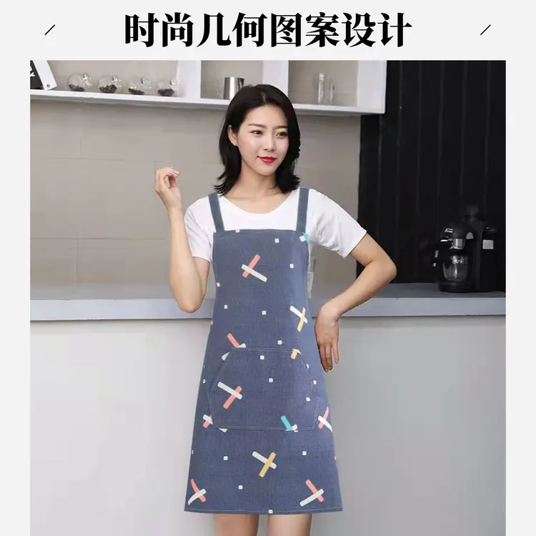 时尚纯棉围裙男女帆布厨房家用夏季高档牛仔围腰罩衣防水防油透气