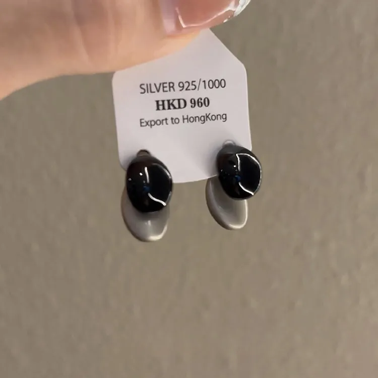 铜合金耳饰 小众设计感黑灰撞色水滴前后两戴耳环女复古高级耳饰