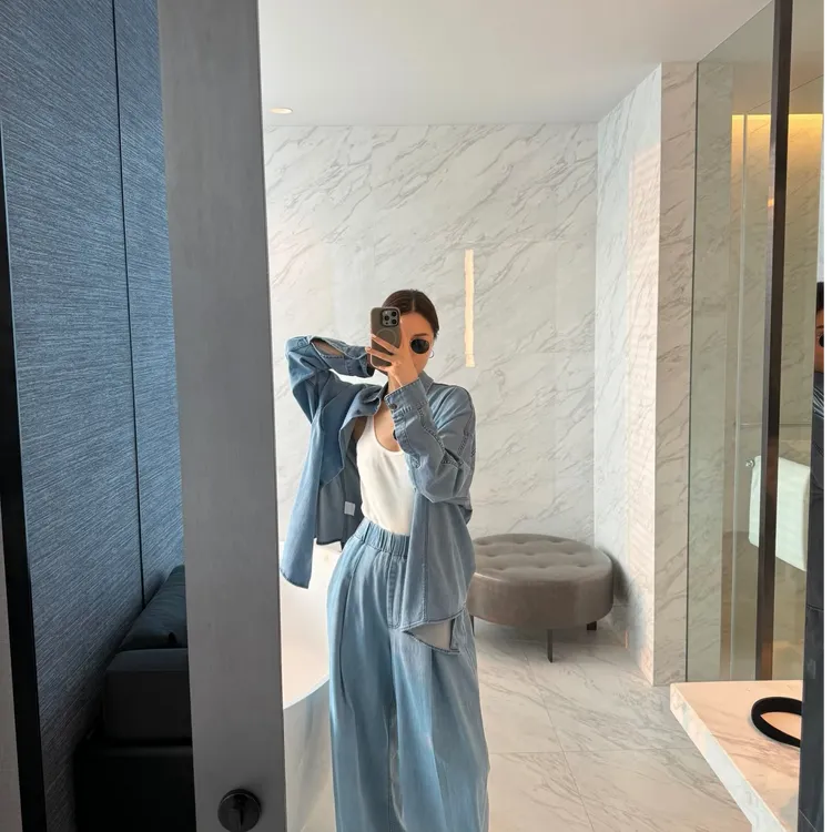 慵懒风套装女韩版Polo领衬衫外套2025春夏新款直筒休闲裤两件套