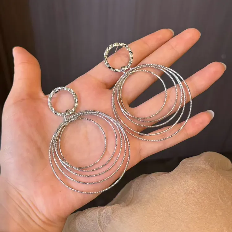 黄铜耳饰 【圆律】欧美夸张金属风多层圆圈时尚个性高级感耳环