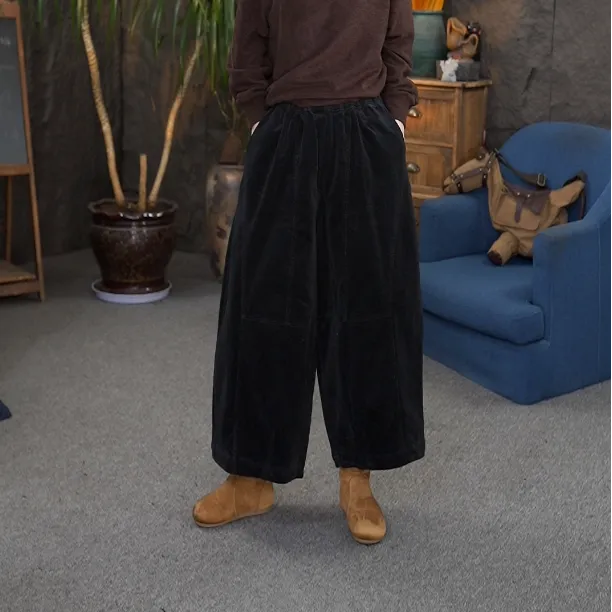 【新款条绒加厚棉裤】休闲风阔腿裤高腰休闲裤加厚复古长裤金丝百搭