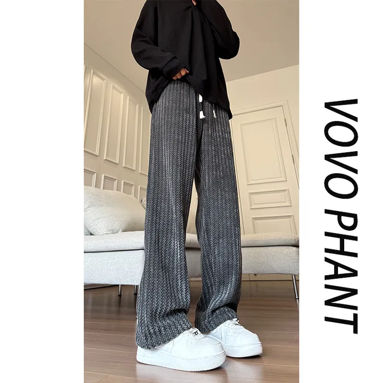 VOVO欧棉绒百搭裤子男2025秋季新款宽松直筒裤潮流雪尼尔休闲长裤