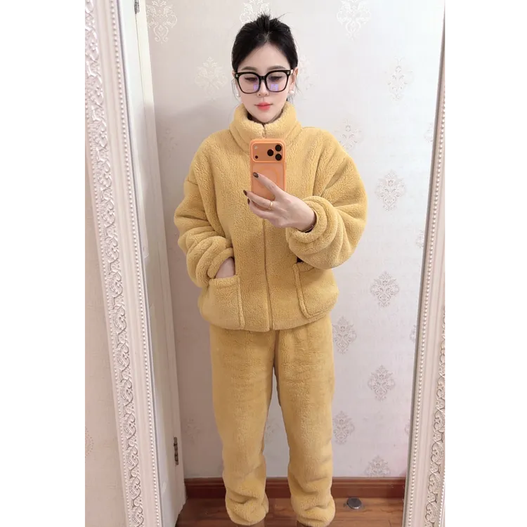 加厚睡衣女款保暖上衣松紧带立领家居服冬季长袖时尚