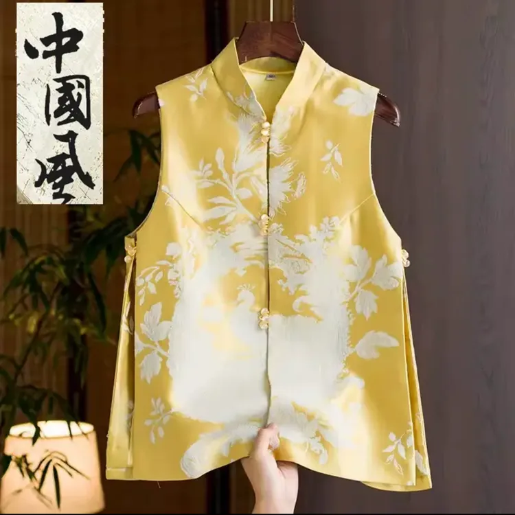 25新款新中式春装锦缎刺绣宽松马夹设计感小众百搭显瘦唐装女马甲