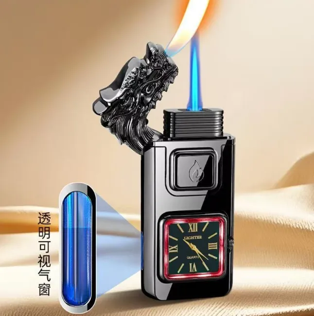 黑科技智能声控充气打火机带石英表盘可双火转换送男友