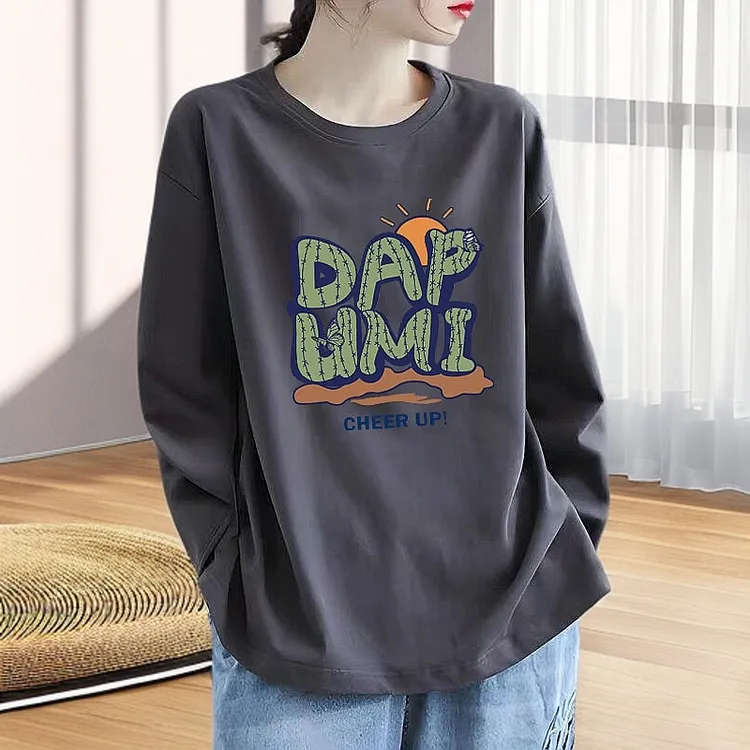 100%纯棉长袖T恤女春秋新款韩版宽松显瘦上衣休闲百搭圆领体恤ins