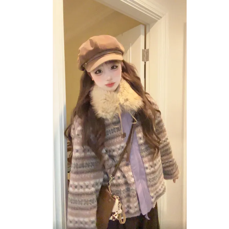 【又又仔专属】「芋泥啵啵」正反两穿冬季氛围感毛绒加厚保暖外套