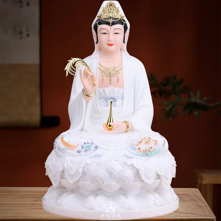 观音菩萨佛像观音像汉白玉空心观世音摆件南海观音像白衣观音神像