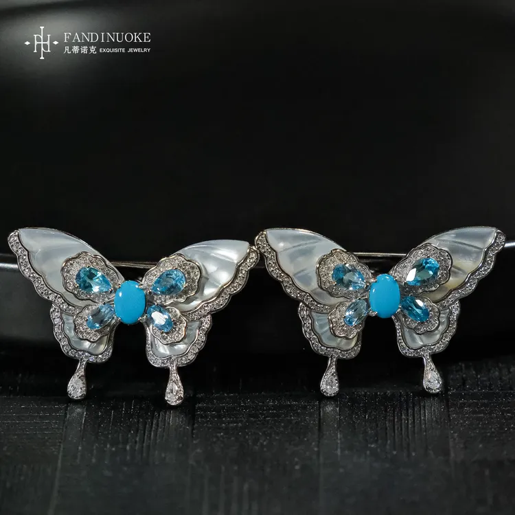 【加加专属】10 MJ01740-S925银绿松石蝴蝶胸针—多样性发一件-5*7mm