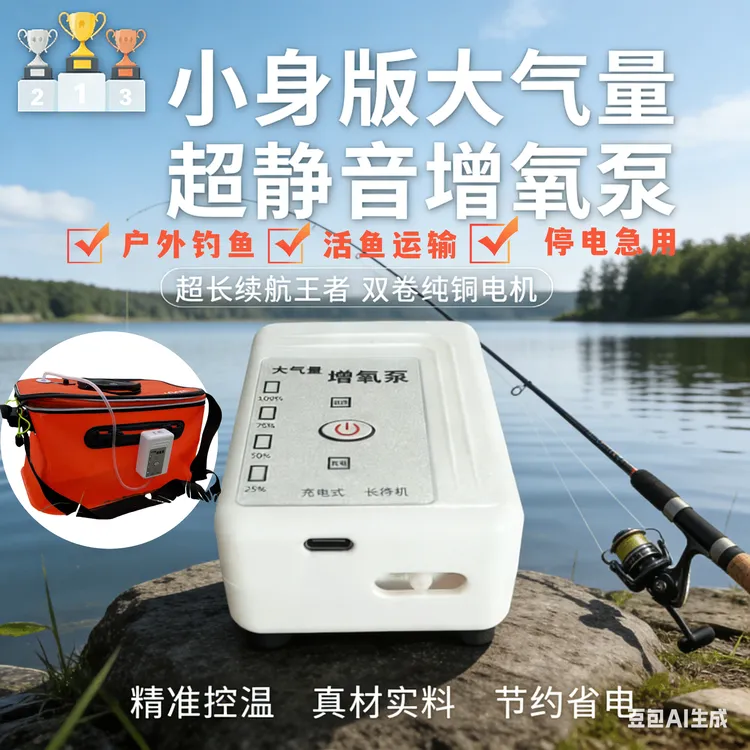 超长续航4档调节充电插电两用鱼缸及户外钓鱼便携雾化增氧泵