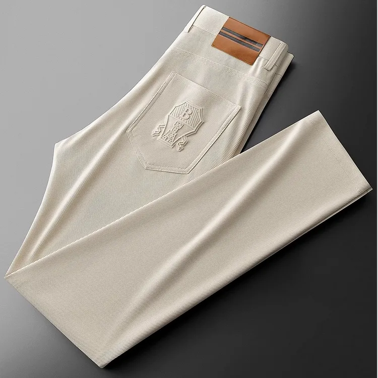 NDSL轻奢秋冬高端肌理斜纹商务通勤简约纯色男士修身小直筒休闲裤