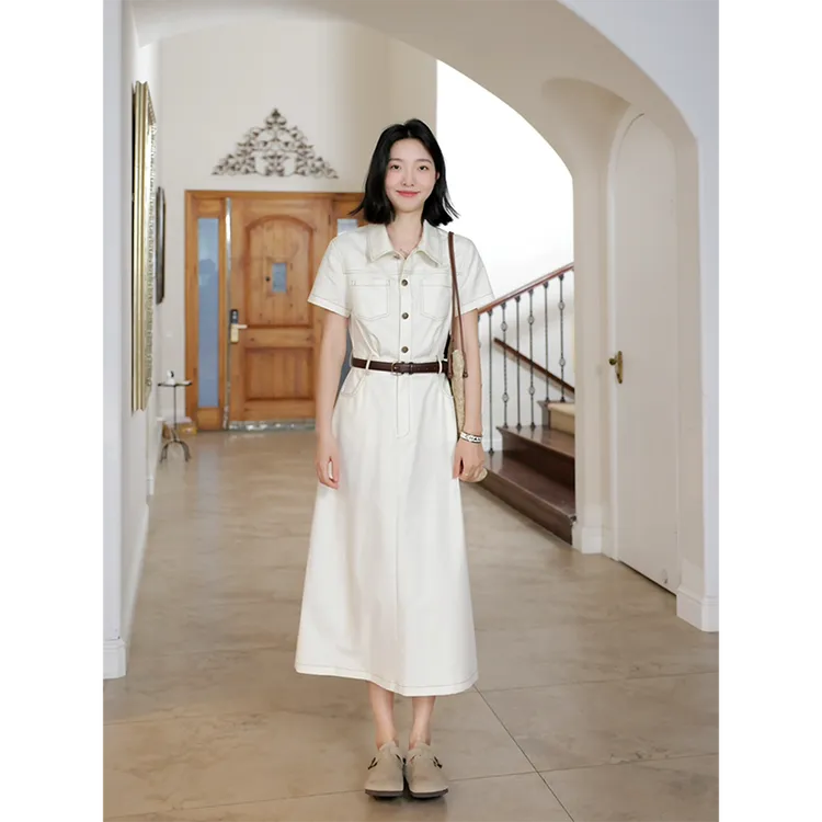 郭九九呢 棉天丝气质通勤收腰假两件工装连衣裙送腰带 G925Q02818