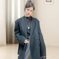 直下摆秋冬女衬衫袖厚款毛呢外套潮流简约双面外套8868