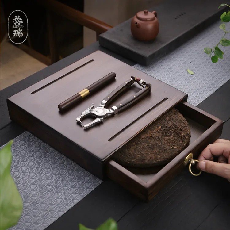 弥瑞竹制普洱茶盒不锈钢茶钳功夫茶具茶针分茶盘开茶饼盒茶道配件