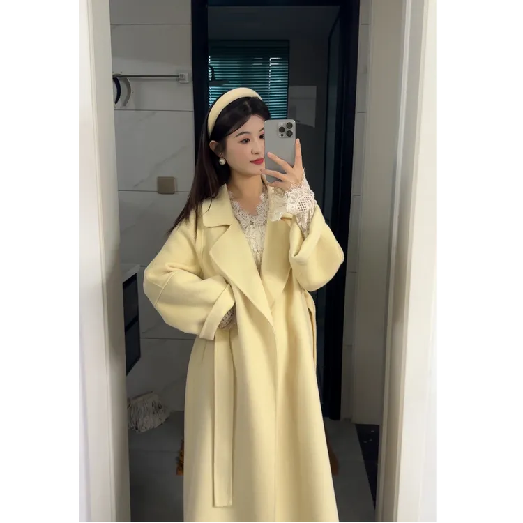 【芝士奶黄西西里】秋冬新款手工双面100%绵羊毛大衣浴袍宽松外套