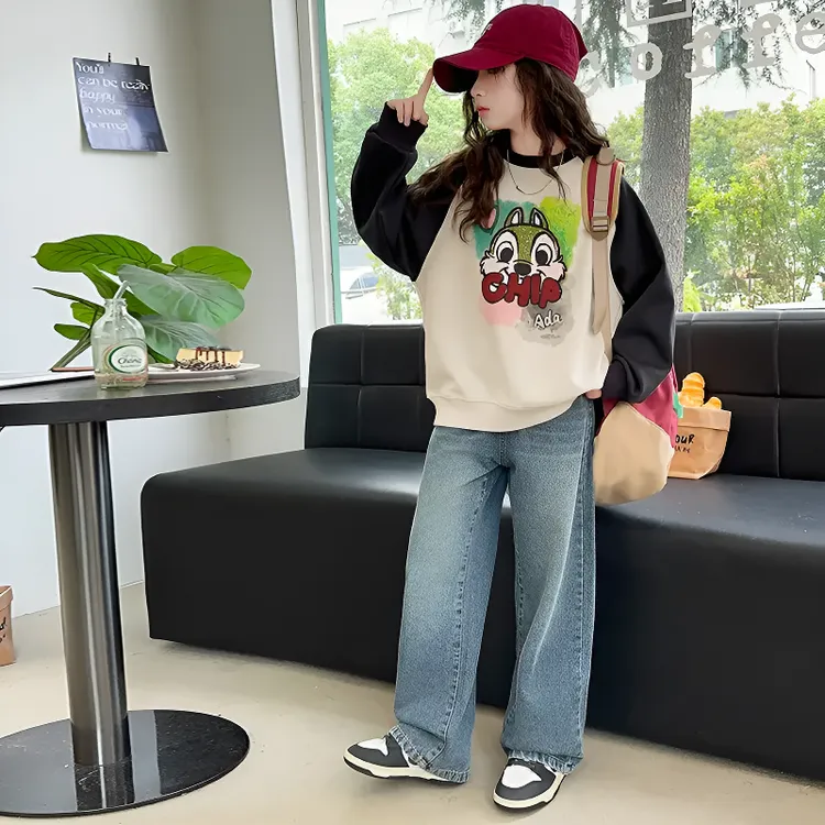 儿童卡通印花秋冬加绒加厚上衣中大童时尚新款韩版女童长袖卫衣潮