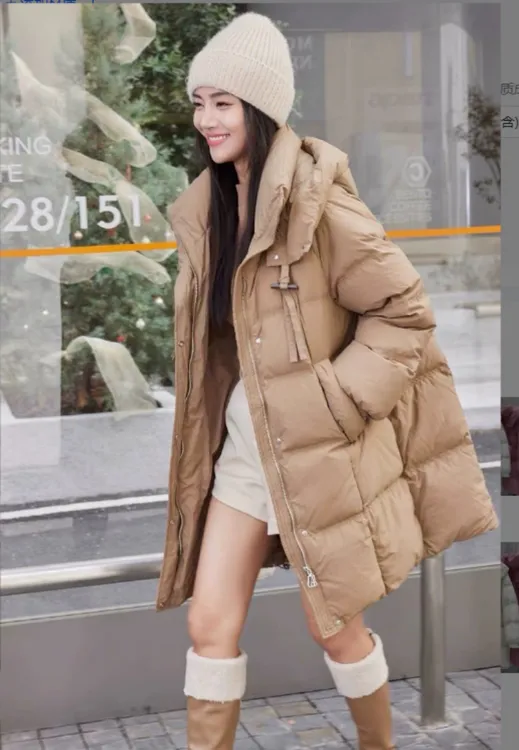 25爆款加厚休闲百搭白鸭绒中长款羽绒服过冬单品韩版极寒保暖外套