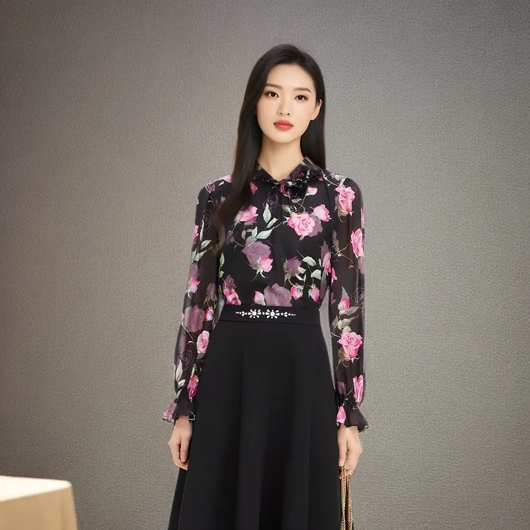 歌旋奥 珂+2025新品气质蕾丝拼接半身裙KQ0113