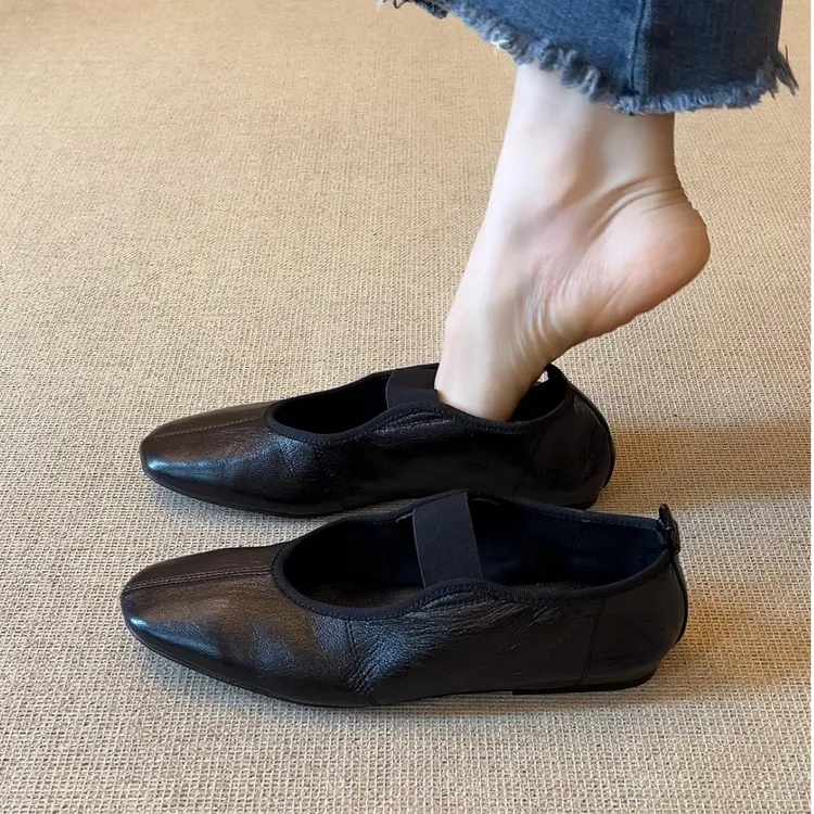 超软小羊皮~法式黑色通勤单鞋女圆头弹力带百搭舒适软底玛丽珍鞋