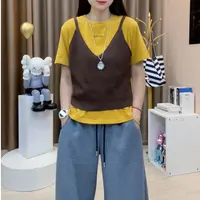 2025秋季新款女装假两件套头T恤韩版短袖上衣女B227