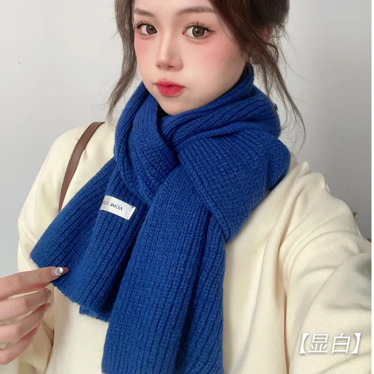 克莱因蓝围巾女冬季针织新款毛线短款情侣蓝色纯色小围脖男士保暖