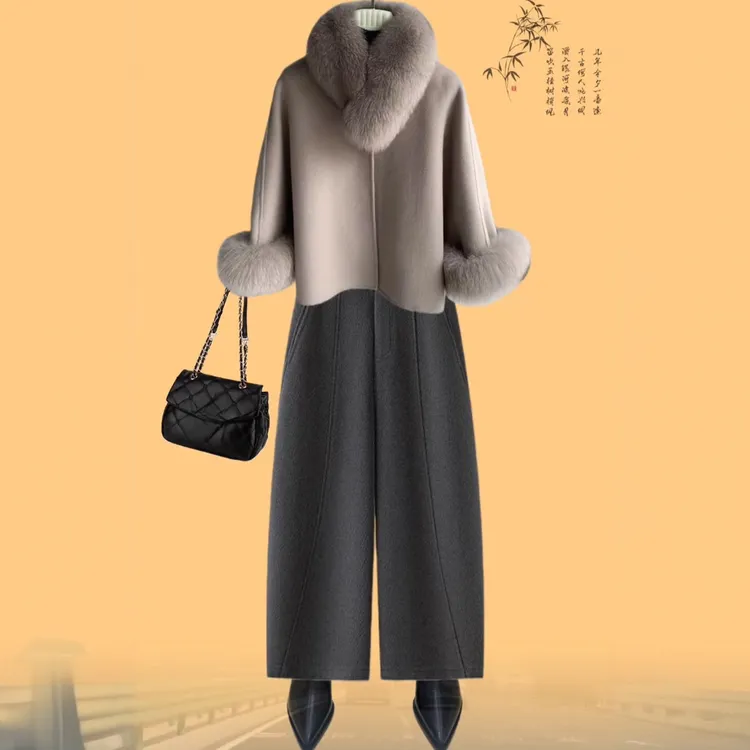 高端浅灰色毛呢弯刀哈伦裤女秋冬季2025新款八分哈伦裤加厚九分裤