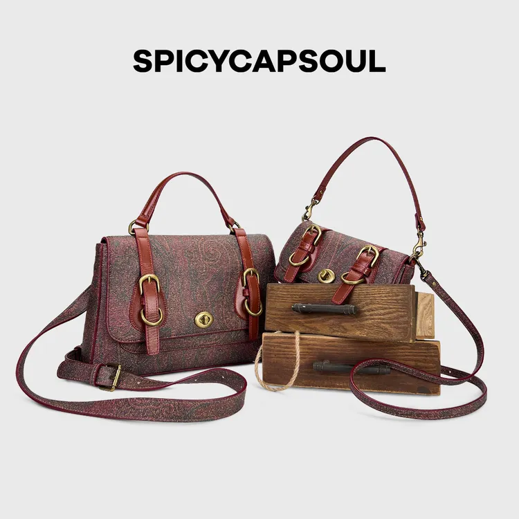 【情迷中世纪】SpicyCapSoul原创头层牛皮斜挎包腰果花复古纯胶女包