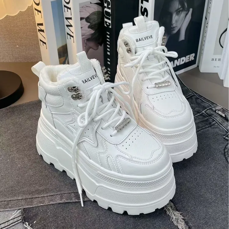 厚底高帮小白鞋加绒大棉鞋百搭板鞋