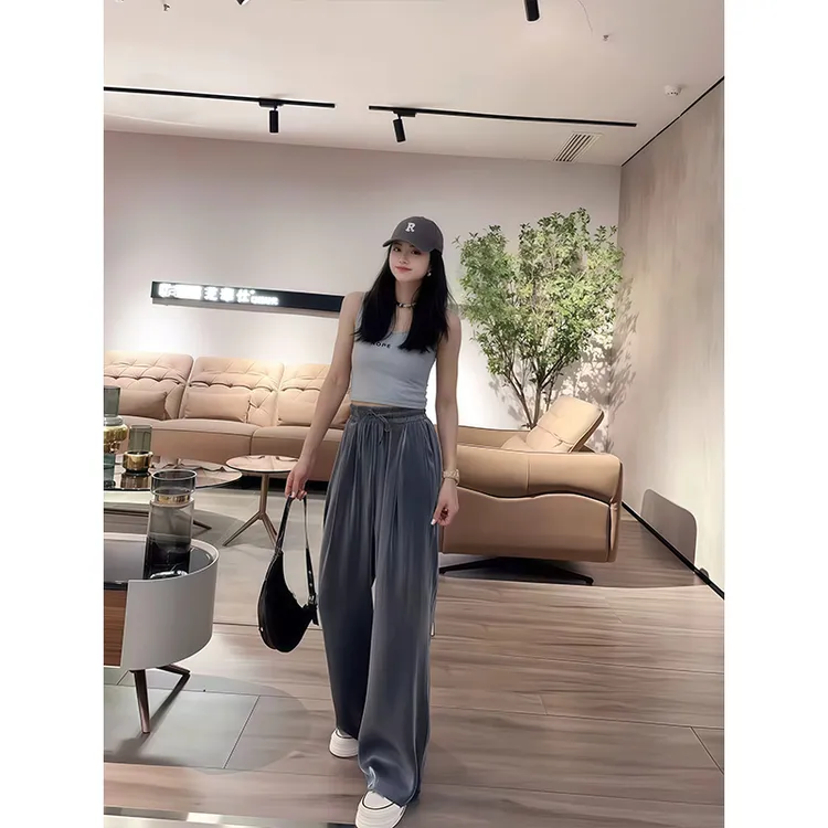 2025夏季新款高腰垂感薄款七彩变色冰丝凉凉裤休闲显瘦阔腿裤
