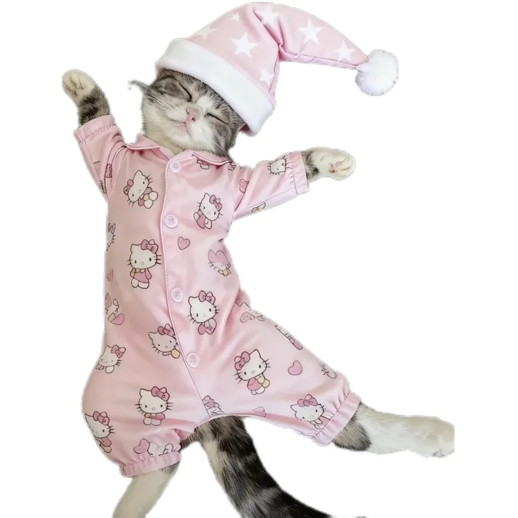 猫咪衣服四脚可爱KT睡衣套装防脱防掉毛春秋装猫咪狗狗连体衣四脚