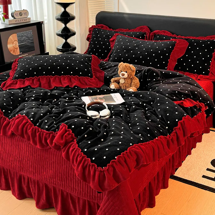 【新品牛奶绒】新大花边A类加厚保暖床单床裙床盖无静电绗缝高克重