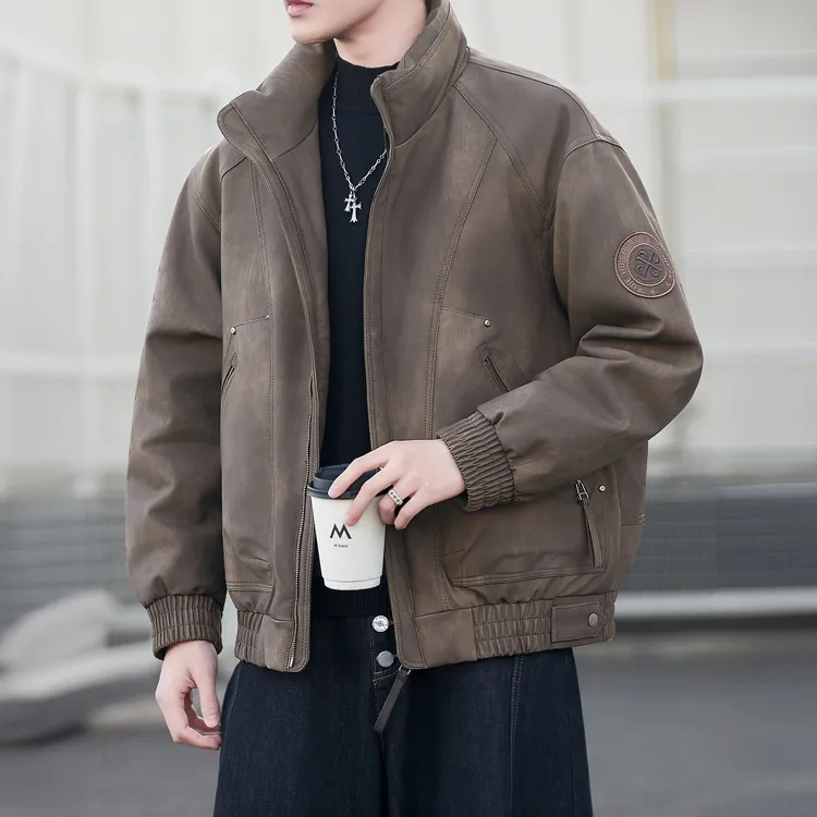 RAMEROBUDEN/卢密洛布登立领皮羽绒服男冬季高端宽松短款防寒外套