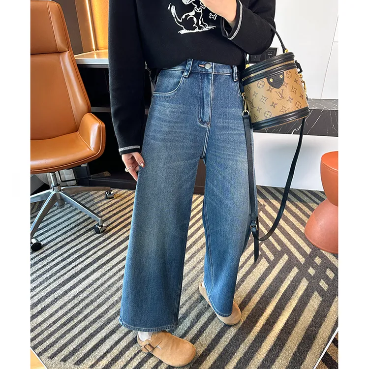 过冬必入~小个子加绒直筒牛仔裤女冬新款梨型身材显瘦阔腿九分裤