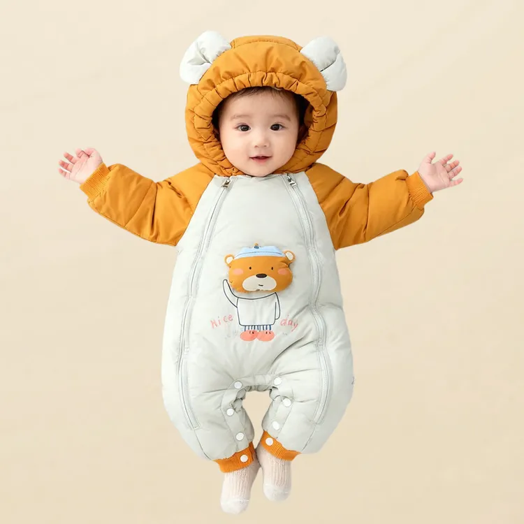 新款婴儿羽绒服连体衣冬季宝宝哈衣男童女童装外出加厚抱衣爬服潮