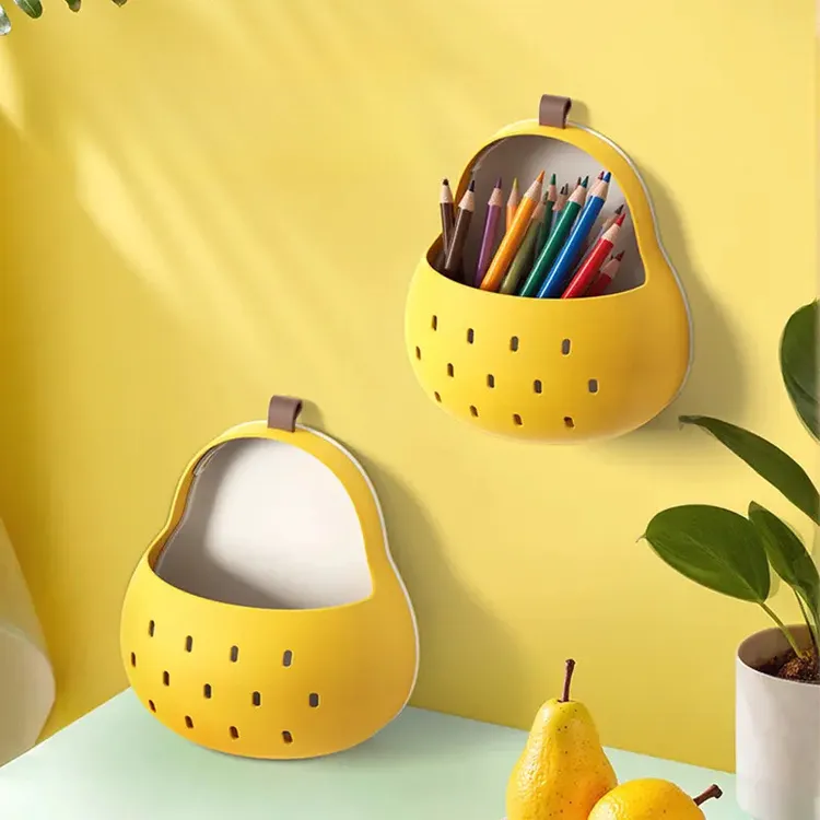 新款秋月梨收纳盒卡通趣味办公文具小盒子厨房筷架磁吸无痕粘贴款