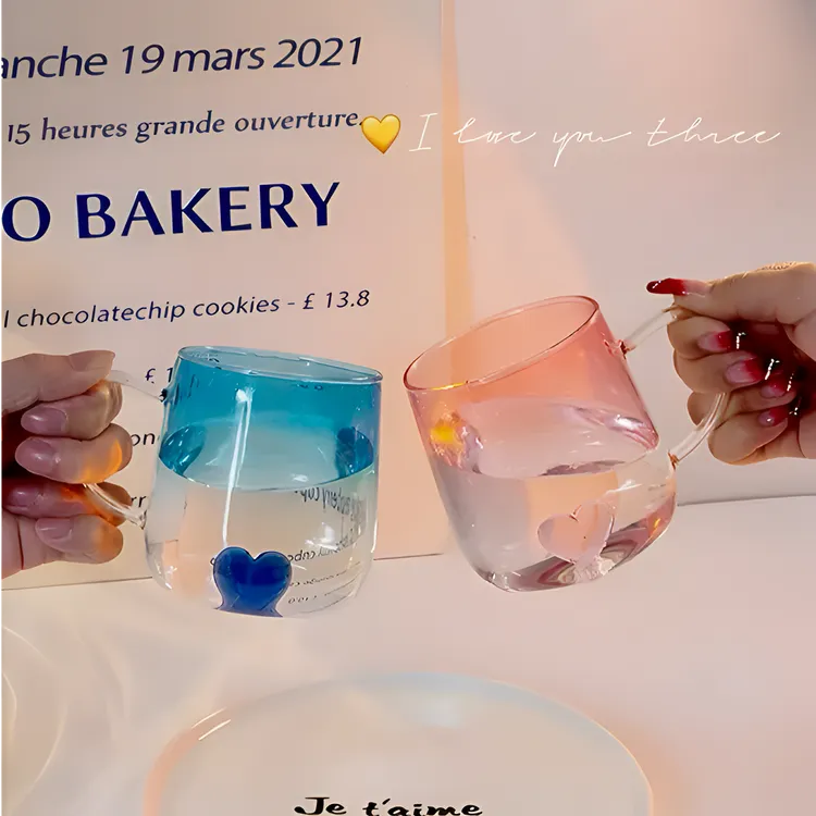 网红爆款情侣玻璃杯高级感家用带把手大容量新款高颜值耐热喝水杯