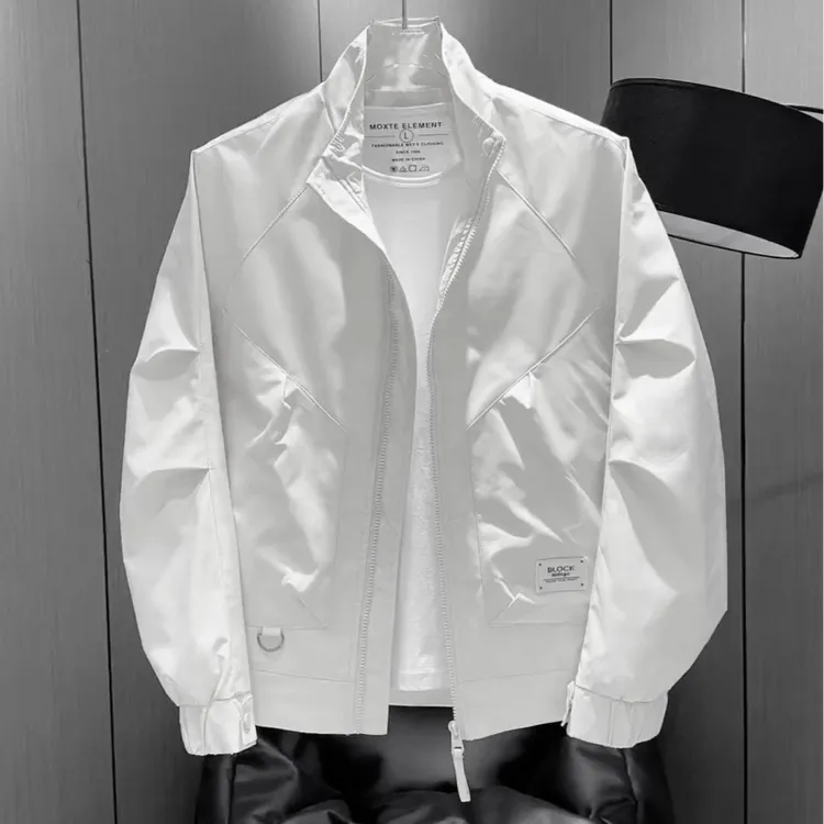 玛加西曼特白色外套男春秋季宽松帅气立领薄款工装夹克百搭潮牌