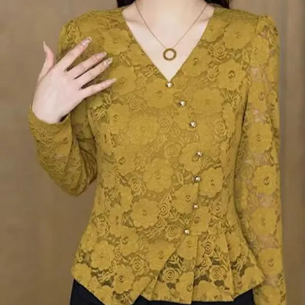 2025法式时尚气质减龄蕾丝上衣长袖修身百搭洋气酷飒风女装高级感