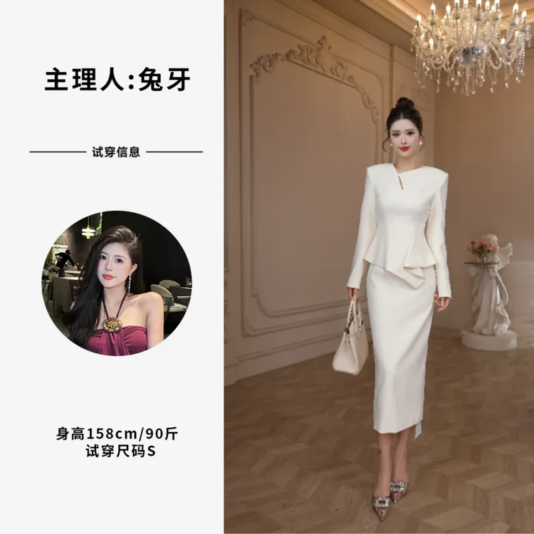 【十七原创】霸气侧漏·拼接假两件轻奢收腰显瘦气质名媛连衣裙35398