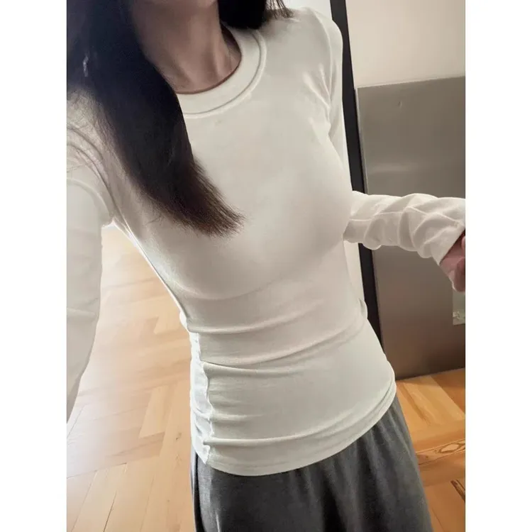美式辣妹紧身长袖t恤女秋冬新款基础内搭打底衫修身收腰弹力上衣