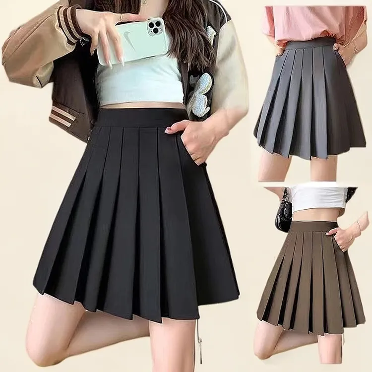 百褶裙女款爆款2025新款显瘦半身裙遮肚子藏肉A字裙高腰黑色短裙