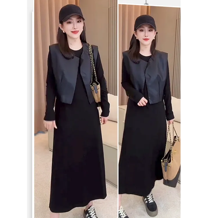 欧货时尚黑色洋气慵懒风长款百搭连衣裙轻奢爆款上衣高档外穿设计