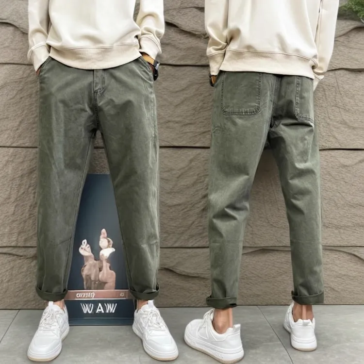 春秋男士纯棉宽松休闲裤高级感痞帅工装裤美式复古阔腿直筒裤子男