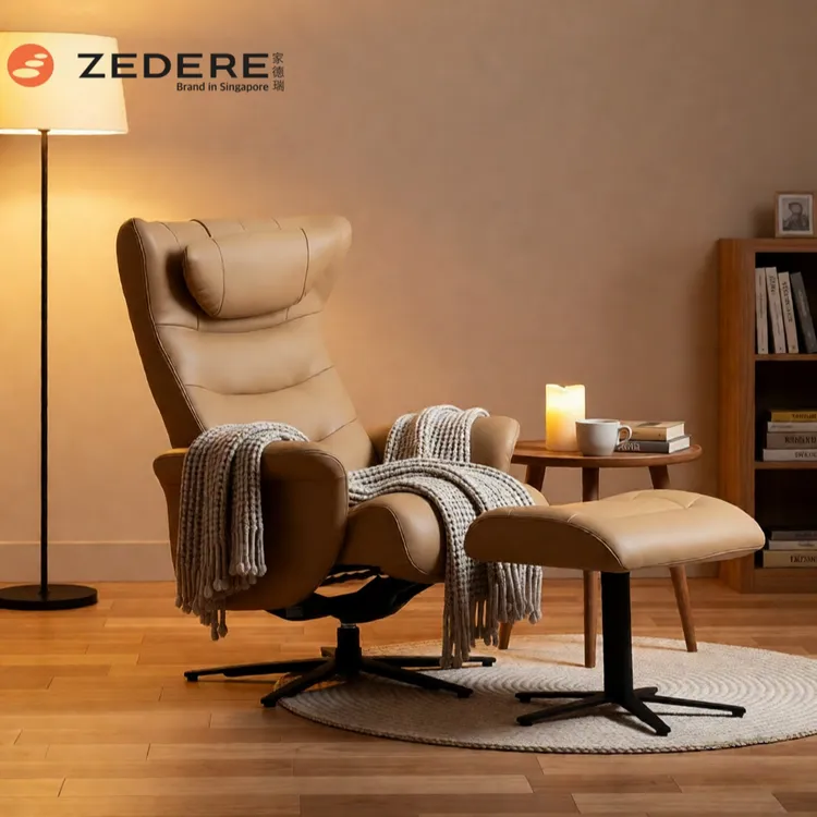 家德瑞薇儿旋转意式原装进口真皮单人沙发懒人简约家用休闲躺椅