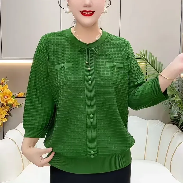 春秋款针织衫2025新款宽松显瘦女装打底衫时尚百搭大码中年妈妈装